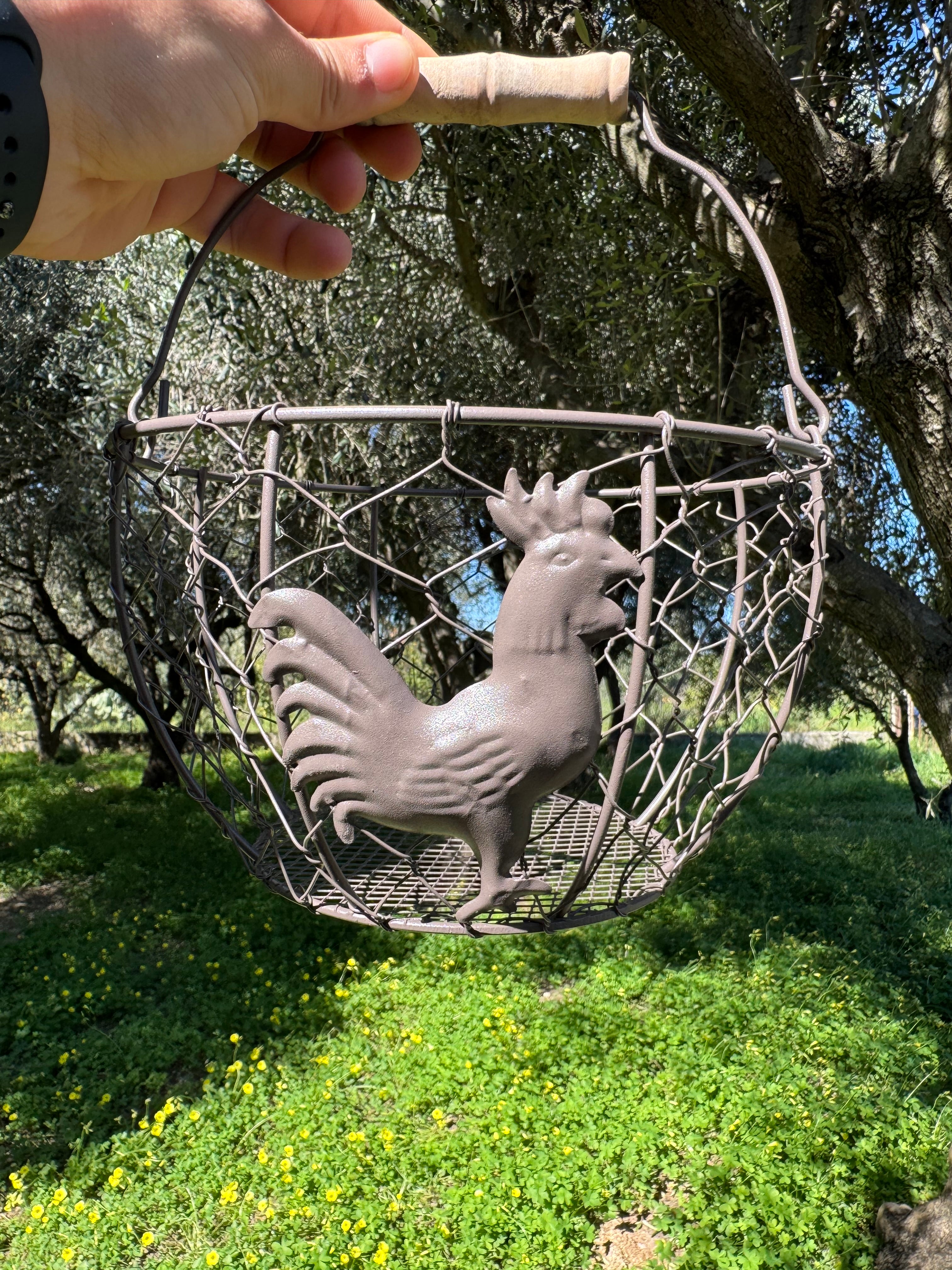 Cestino Raccolta Uova – Gallo in Metallo